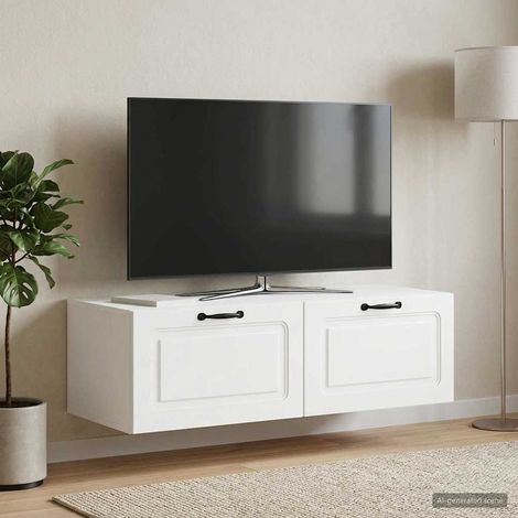 vidaXL Meuble TV mural Blanc 98 x 41 x 30 cm Bois d'ingénierie (1/5)