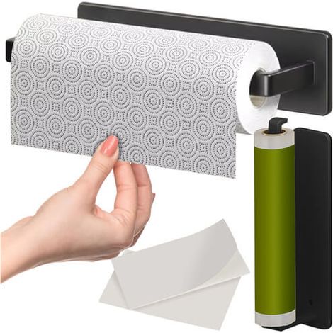 Filiyano-Porte-essuie-tout auto-adhésif en acier au carbone, fixation murale sans perçage, pour cuisine moderne, noir mat (1/5)