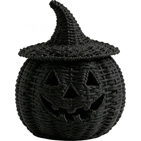 Linterna de Halloween con forma de jaula de calabaza hueca de resina negra, decoración de mesa y ventana, compatible con velas electrónicas, D (1/5)