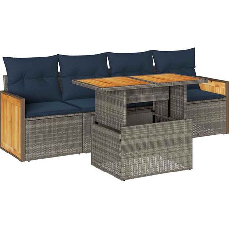 Maison Exclusive - Set Divano Giardino 5 pz con Cuscini Grigio Polyrattan Acacia (1/5)