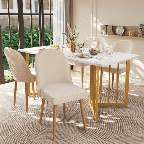 Lot de 4 Chaises Salle à Manger Beiges Velours, Pieds Métal Dorés Dossier Courbé Ergonomique, Patins Anti-Dérapants Anti-Rayures Charge Max 150kg Salon Bureau (1/5)