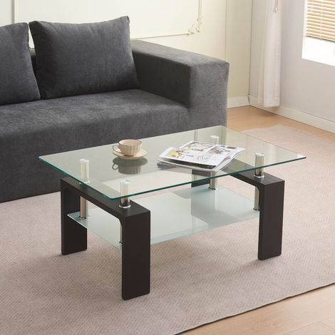Tavolino nero con due ripiani in vetro 110x60x45H Titania (1/2)
