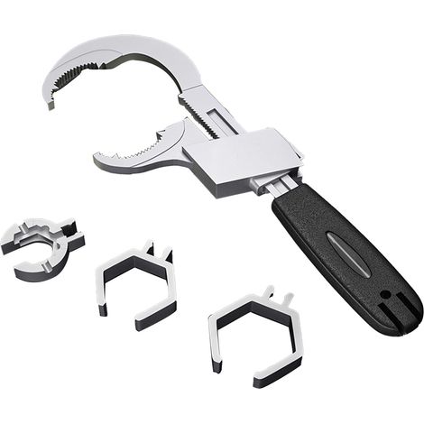 Clé à molette double tête pour salle de bain en alliage d'aluminium, ouverture large réglable, mâchoires crantées en arc, 3 encoches, pour évier (1/5)