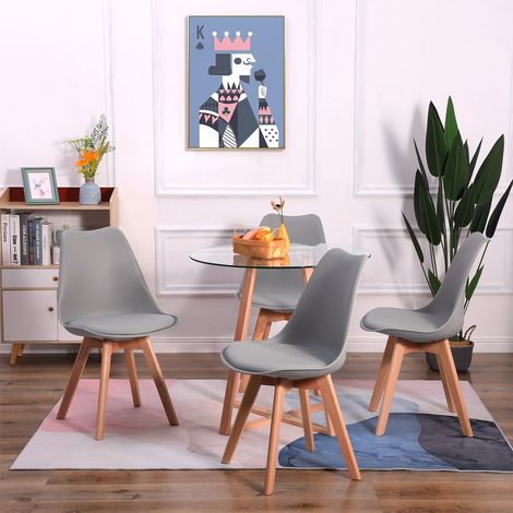 Lot de 4 Chaises design contemporain nordique scandinave -pieds en bois de hêtre massif - Gris (1/4)
