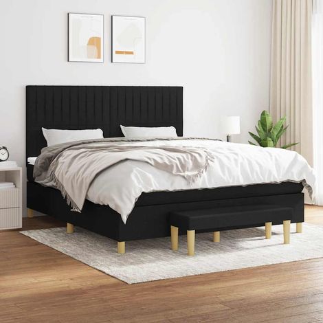 Cama box spring con colchón tela negro 180x200 cm (1/5)