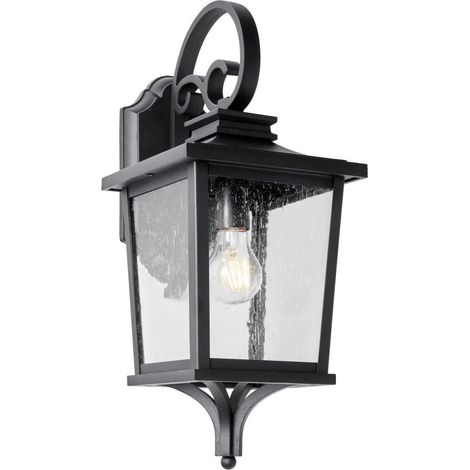 Litecraft Viktor Wall Light Seeded Glass Large Outdoor Lantern - Black (1/5)