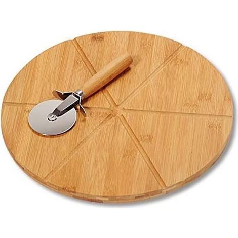 Kesper 58462 - Tagliere rotondo per pizza con rotella tagliapizza, in bambù, certificato FSC, diametro 32 cm, spessore 1,5 cm (1/4)