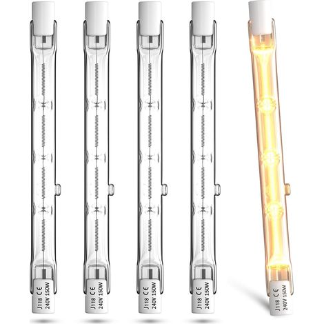 Ampoule Halogène R7S 118mm - Lot de 5 - 150W Blanc Chaud - Dimmable 2100LM - Pour Projecteur Et Sécurité (1/5)