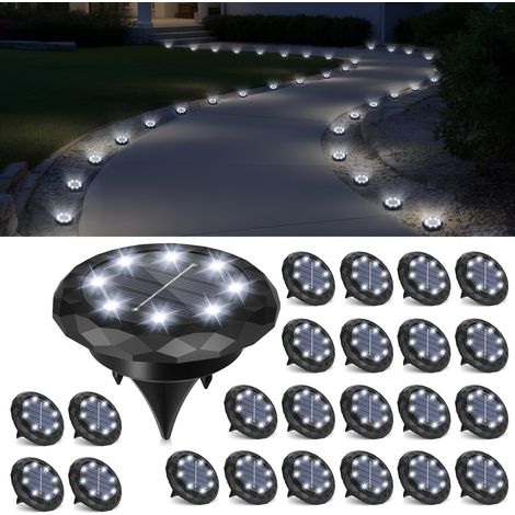 Lot de 24 mini lampes solaires encastrables – Étanches, autonomes – Parfaites pour jardin, allée, entrée et paysagisme-Lumière blanche (1/5)