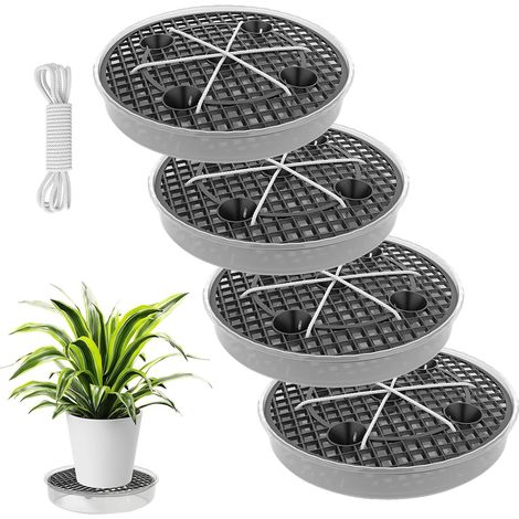 Lot de 4 soucoupes en tissu auto-arrosage - 32 cm - Soucoupe pour pot de fleurs à arrosage automatique avec cordon absorbant de 4 m - Soucoupe pour plantes succulentes et plantes (1/5)