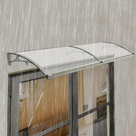 Vordach für Haustür 200 x 60 cm, Überdachung Haustür aus Aluminium, Pultbogenvordach, Pultvordach, Haustürvordach, Regen- und schneesicher (Silber+Klar) (1/5)