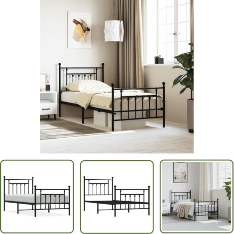 The Living Store Cadre de lit métal sans matelas avec pied de lit noir 80x200 cm - Cadre De Lit - Lit Double - Lit Metal - Literie - Meuble Chambre (1/5)