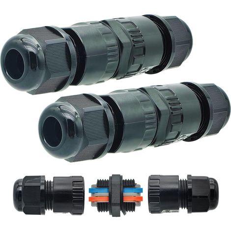 Connecteur Electrique Exterieur 2 Pôles, Raccord Electrique Etanche, 2 Pièces Connecteur Électrique Éxterieur pour Câble Ø 5 à 10mm, Connecteurs de Câble Étanches IP66 (1/5)