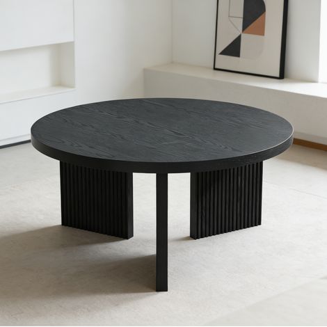 Tavolino rotondo da salotto, design minimalista, struttura stabile, superficie facile da pulire, MDF - nero (1/5)