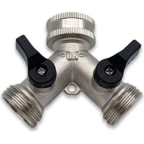 (3/4" 2-Wege-Verteiler in Y und Laiton, Robinet Double Sortie Robinet Double Machine a Laver, (Silber) (1/5)