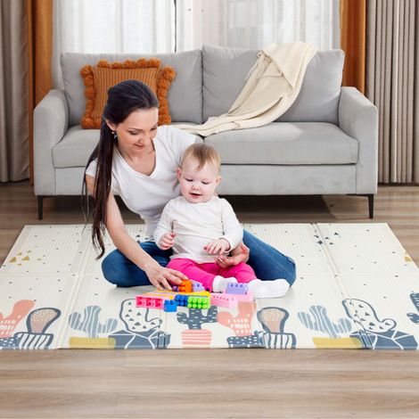 Baby Vivo Spielmatte / Spielteppich für Kinder doppelseitig mit Straße 200 x 180 cm - Kaktus (1/5)