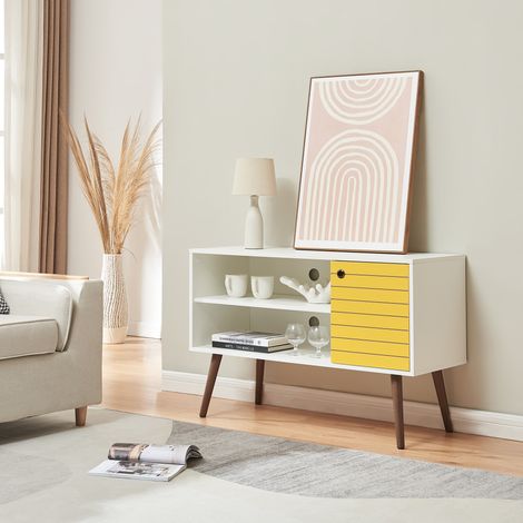 Mueble de TV Vare con puerta 100x40x66 cm - Blanco/Amarlla [en.casa] (1/5)