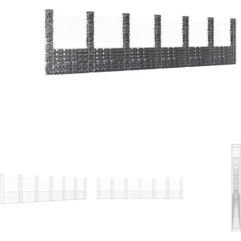 The Living Store - Gabionenkorb U-Form mit 7 Säulen Eisen 740x20x200 cm (1/5)