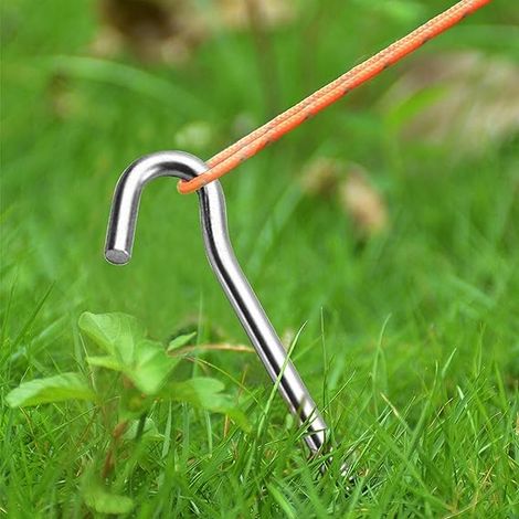 Tent Pegs - Heavy Duty Camping Pegs 9 Inch Steel Garden Pegs with Secure Curved Hook Top for Securing Tents, Awnings, Gazebo, Goal Nets, Pond Netting (23CM x 4.5MM) (1/5)