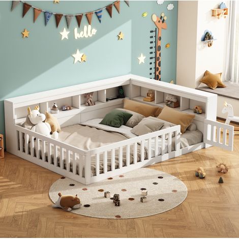 Letto da giorno 140x200 cm bianco in truciolare e MDF con rete, vani portaoggetti, presa e USB (1/5)
