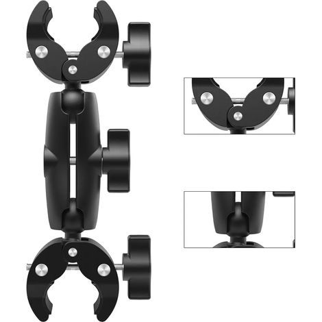 Supporto a clip da 8 cm per fotocamera con doppio clip, snodo sferico a 360°, supporto regolabile per action camera, adatto per manubri di bicicletta. (1/5)