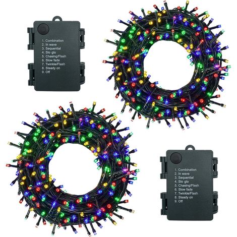 Guirlande Lumineuse 5m 50 LEDs – 8 Modes, Minuterie, IP44 – Intérieur/Extérieur – Multicolore – Lot de 2 – Idéal Sapin, Chambre, Mariage (1/5)