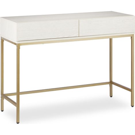 Tavolo da console stretto con 2 cassetti elegante per corridoio soggiorno 100 x 30 x 75 cm in legno bianco 130009049