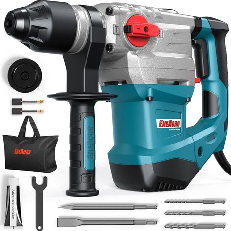 Marteau Perforateur 1500W, avec 7 Joules - Conception Sécurisée avec Embrayage et Contrôle Anti-Vibration - 4 Fonctions, Inclus Graisse, Burins, Forêts et Sac à Outils (1/5)