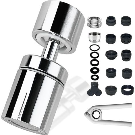 1 Aérateur De Robinet 360°, 2 Modes, Économie D'eau, ABS, Inox, Cuisine, Salle De Bain