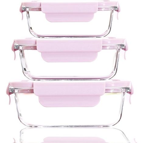 Ensemble de trois boîtes de conservation en verre avec couvercles - compatibles micro-ondes (1/5)