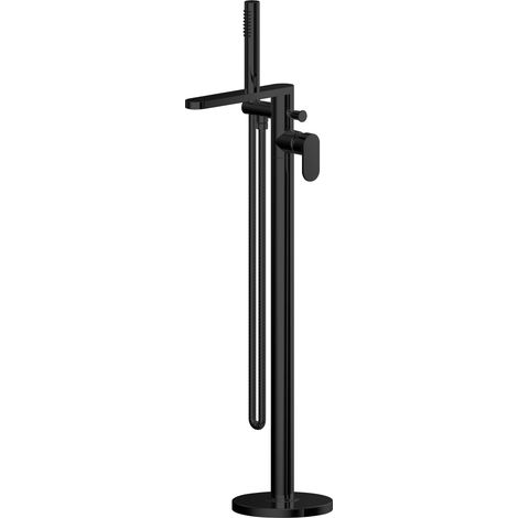 Balterley Enville Round Floor Standing Bath Shower Mixer Tap with Flat Spout and Shower Kit - Matt Black Finish