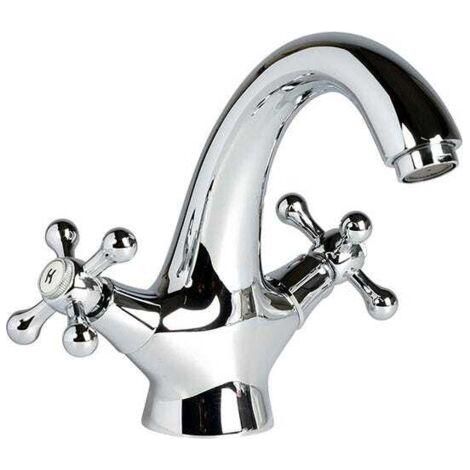 Kiamami Valentina – Robinet simple de lavabo à deux poignées – Finition chromée – Style traditionnel country – Tuyaux et flexibles inclus (1/5)
