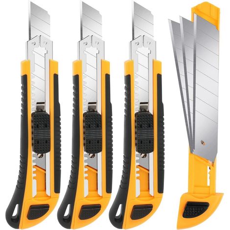 Cutter-Messer 3er-Set, einziehbar, 18mm, Heavy Duty, mit Klingenaufbewahrung