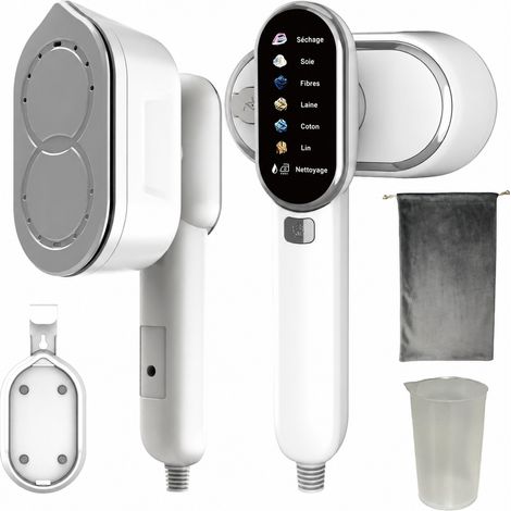 Défroisseur vapeur vertical pliable 1300W blanc prise UE avec pochette en velours blanc réf 8054 28,6 × 11 × 11,5 cm 850 g – Livraison gratuite