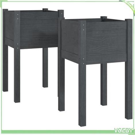 Jardinières d'extérieur - FAFEICY - 810794 - Bois de pin massif - Gris - 40x40x70 cm (lot de 2) (1/5)
