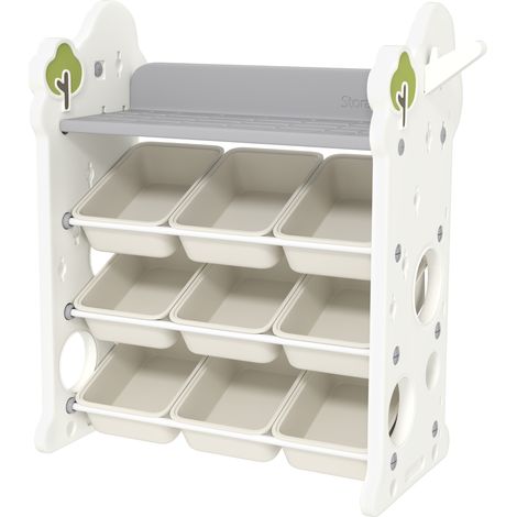 Etagere de rangement pour enfants avec 9 bacs pour jouets et livres blanc creme