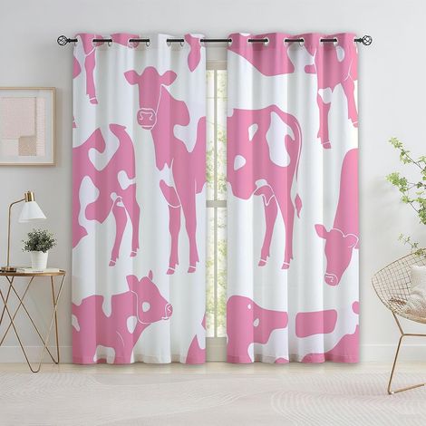 Lot de 2 100% Rideaux Occultant Isolant Thermique Anti Froid Rideau Occultants à Oeillets, MotifsRose imprimé Animal Vache 280 x 260 cm - 140L X 260H cm (2 Panneaux) (1/5)