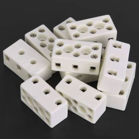 Morsettiera in ceramica, connettore per cavi in porcellana e lega di zinco, 10 pezzi, 3 vie, 24 A, connettore per cavi con morsettiera in ceramica resistente alle alte temperature (1/4)