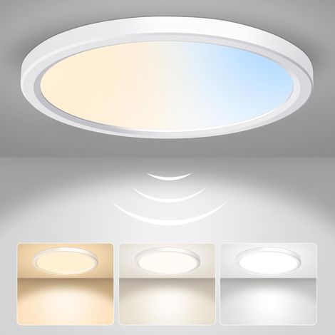1 Plafonnier LED Rond 18W 3CCT IP44 Avec Détecteur Radar Pour Couloir Garage