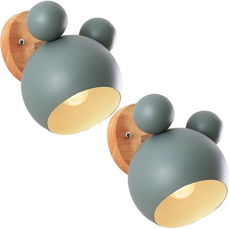 2 pièces Creative Cartoon En Bois Appliques Murales Nordique Macaron LED Applique Murale Enfants Lecture Chambre Éclairage De Chevet E27 réglable éclairage mural plafonnier -Vert (1/4)