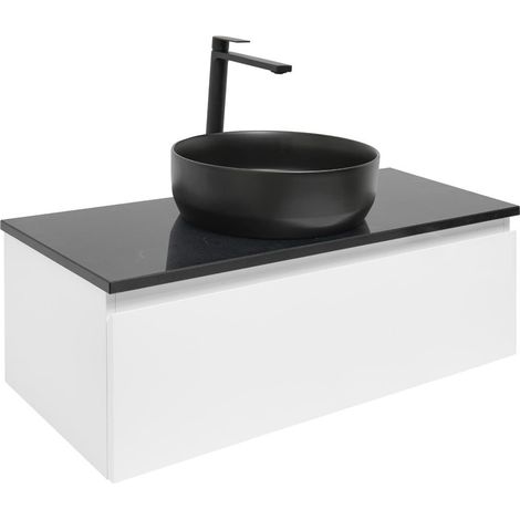 Ensemble meuble avec plaque de recouvrement et mitigeur et vasque et plan - SAT - B-WAY 1 - 99x30x45 - blanc brillant - Blanc