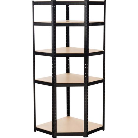 Étagère d’angle de rangement 180 x 70 cm pour charges lourdes avec 5 niveaux en MDF structure métallique noir ETA10083 (1/4)