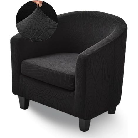 Housse De Fauteuil 1 Place Cabriolet Chesterfield Deux Pièces, Housse Fauteuil Club en Tissu Jacquard Noir Extensible Facile À Enlever Et Antidérapante, Idéale pour Un Bar, Un Salon (1/5)