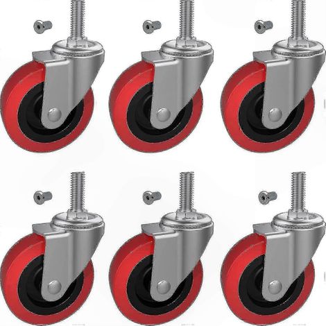 Lot de 6 roulettes pivotantes renforcées de 63 mm, tige filetée M10 pour chariot de service et tabouret, fixation à poste, usage intensif (1/5)