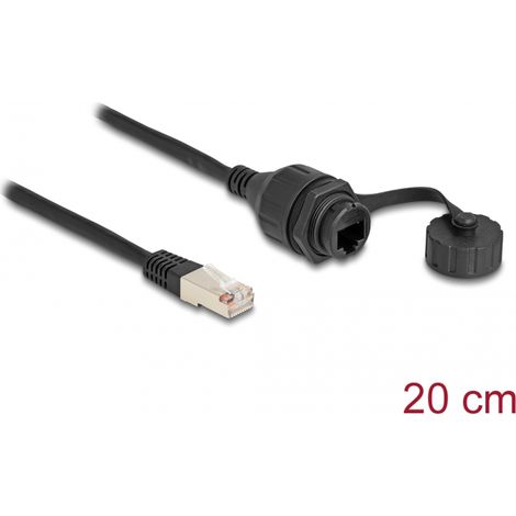 Delock Cable RJ50 macho a RJ50 hembra para empotrar con tapa de sellado IP67 resistente al polvo y al agua 20 cm