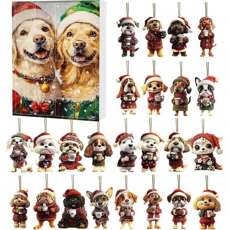 Calendrier de l'Avent de Noël en acrylique 2D avec breloque chiot - Décoration de 24 jours - Ornement de chien de dessin animé - Calendrier de l'Avent pour sapin de Noël - B (1/5)