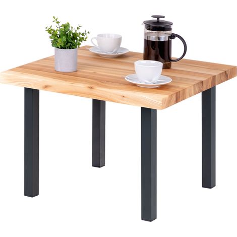 LAMO Manufaktur Table basse en bois, tabouret ou banc pour le salon 60x60x47 cm (long. x larg. x haut.), Type : Classic, Plateau : Frène Naturel, Pieds : Gris, LKG-01-A-002-7016Cl (1/5)