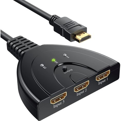 HDMI Switch,3 Ports Commutateur Sélecteur Splitter Manuel 3 Entrées à 1 Sortie HDMI Switcher Full HD Pris en Charge avec Un Câble Haute Vitesse (1/5)