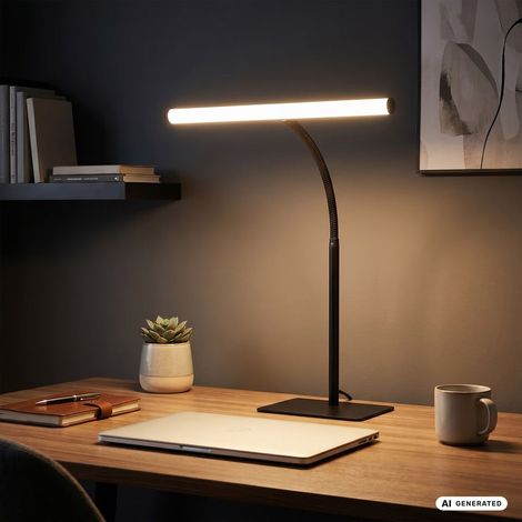 Briloner Lampe de bureau LED orientable 32x47,5 cm 7W, 800lm, 3000K blanc chaud interrupteur filaire noir - Lampe de table bureau salon (1/5)