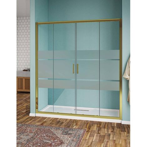 Nicchia scorrevole 2 fissi e 2 scorrevoli in vetro temperato serigrafato 6mm oro H190 - 160 cm